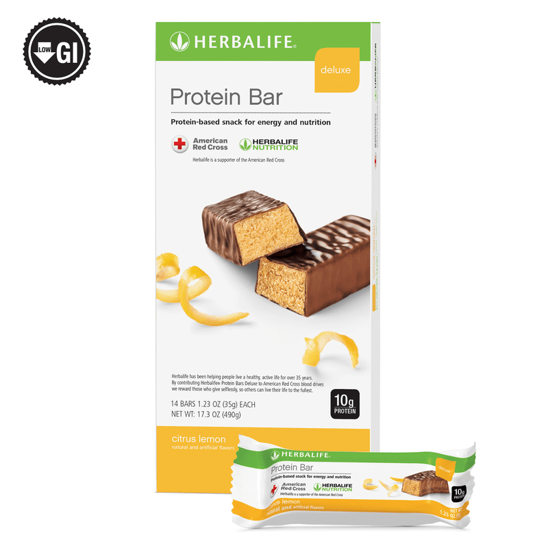 Herbalife Protein Bar Deluxe Citrus Lemon Flavor - Milk Chocolate Covered Snacks (14 Bars) - Viva Leaf
