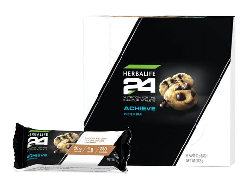 Achieve Protein Bar - Chocolate Chip Cookie Dough, delicious chocolate chip protein bars for energy and recovery, 6 packs.